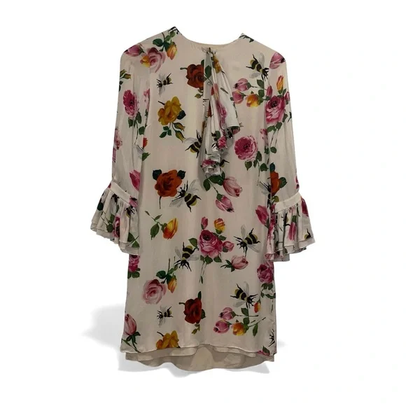 Gucci Floral Bee Silk Mini Dress IT38 US2 Pleated Front Long Sleeve Spring EUC - Picture 5 of 14